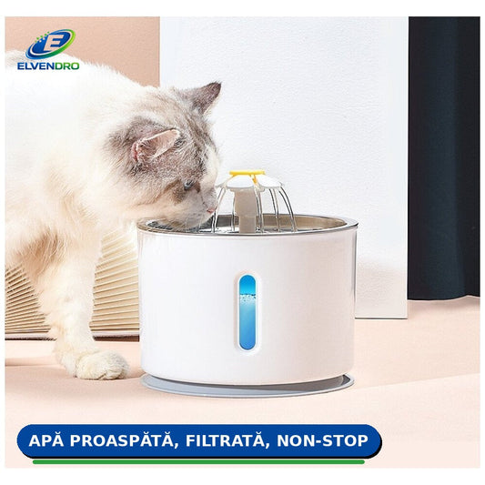 Fântână de apă electrică pentru pisici și câini, 2,4 L, cu filtru — pisică bând apă proaspătă din fântână