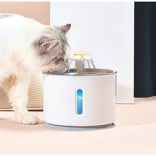 Fântână de apă electrică pentru pisici și câini, 2,4 L, cu filtru — pisică bând apă proaspătă din fântână
