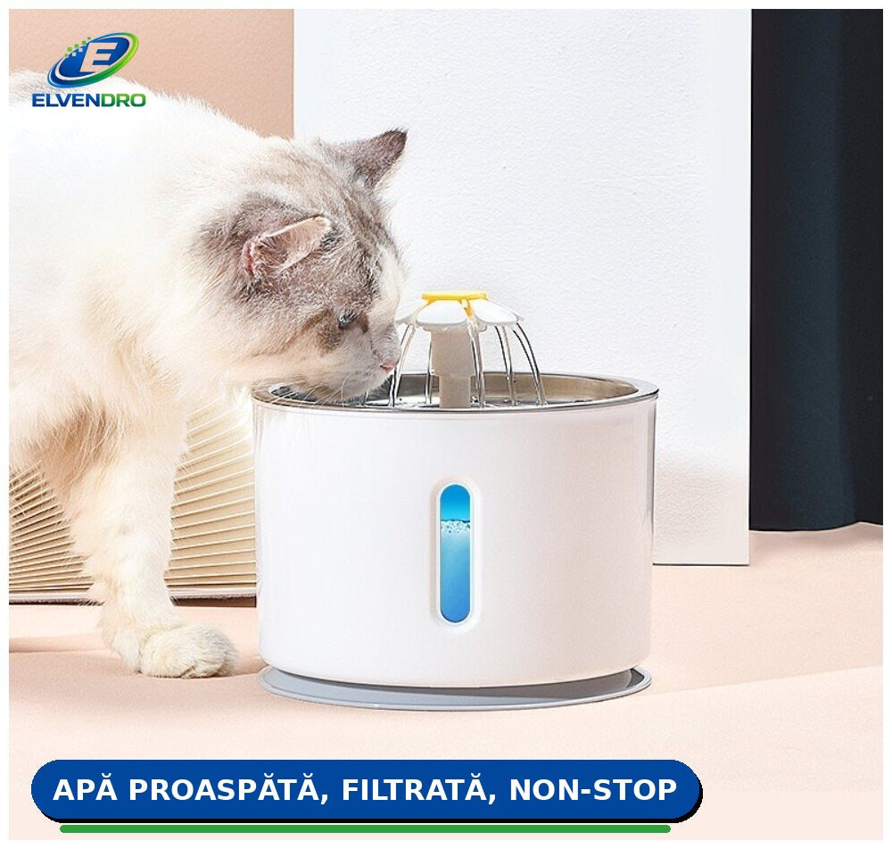 Fântână de apă electrică pentru pisici și câini, 2,4 L, cu filtru — pisică bând apă proaspătă din fântână