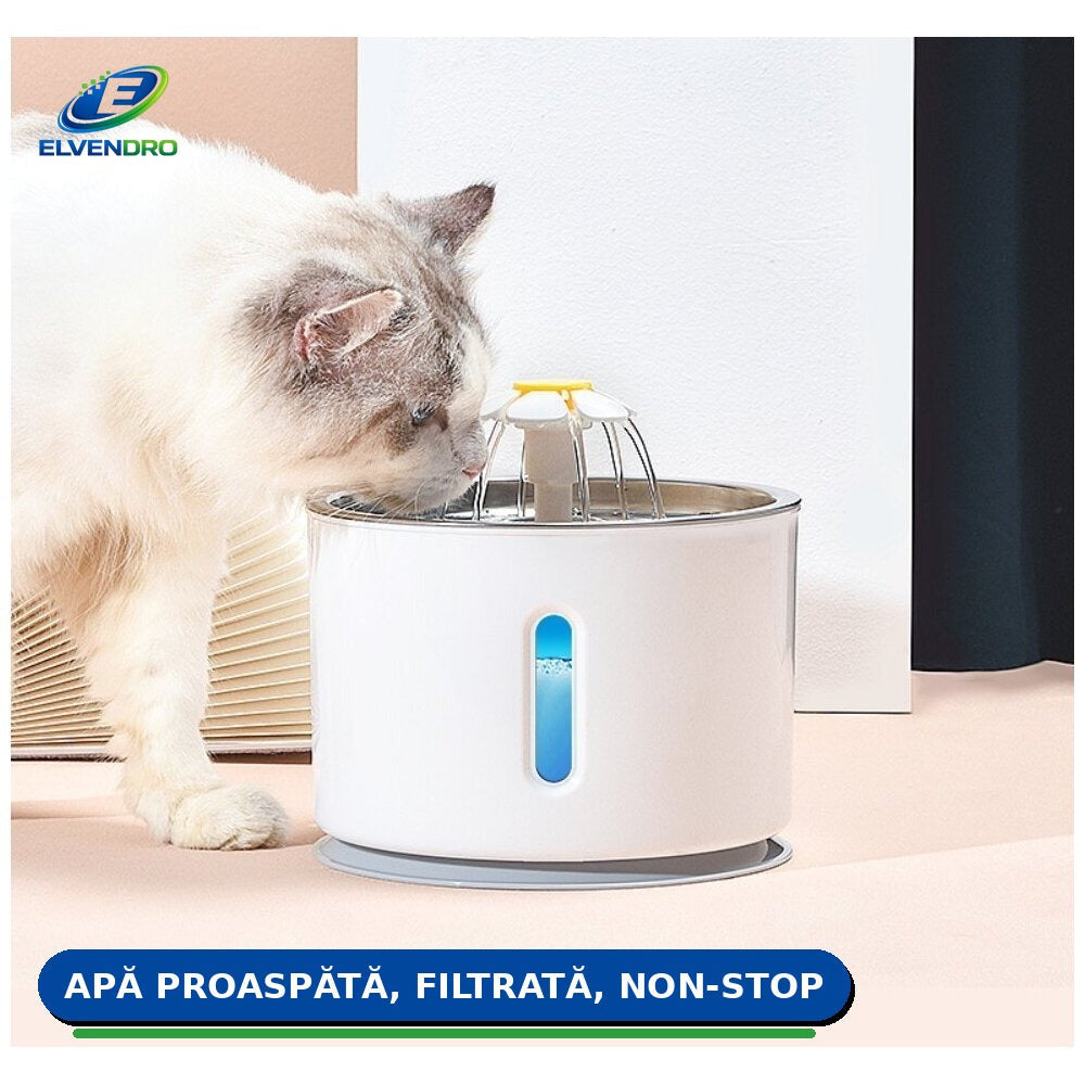Fântână de apă electrică pentru pisici și câini, 2,4 L, cu filtru — pisică bând apă proaspătă din fântână
